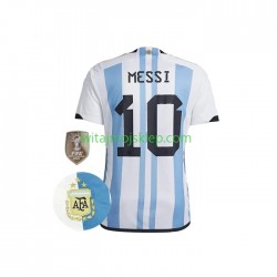 Koszulka Reprezentacja Argentyny Messi 10 3 Stars Męska Stroje Domowe World Cup 2022 Krótkie Rękawy