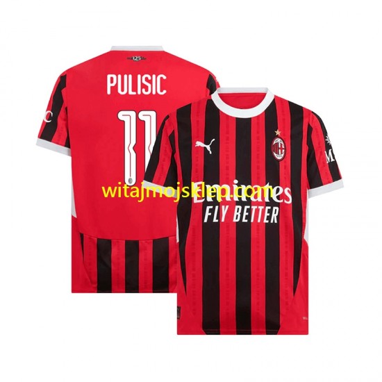 Koszulka AC Milan UCL Font PULISIC 11 Męska Stroje Domowe 2024-2025 Krótkie Rękawy
