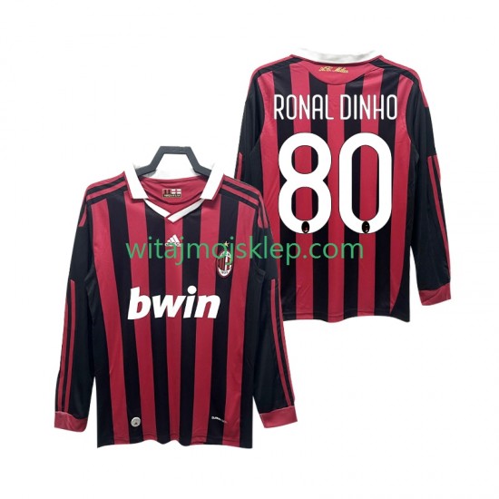 Koszulka AC Milan RONALDINHO 80 2009 Retro Męska Stroje Domowe 2010 Długie Rękawy