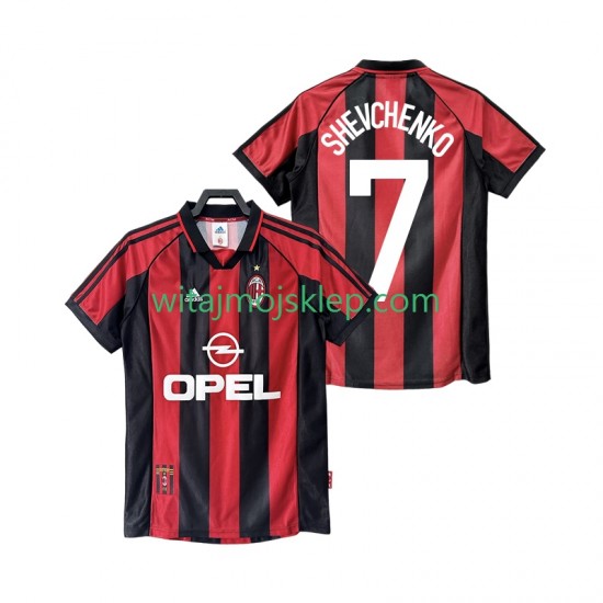 Koszulka AC Milan SHEVCHENKO 7 Retro Męska Stroje Domowe 1998 1999 Krótkie Rękawy