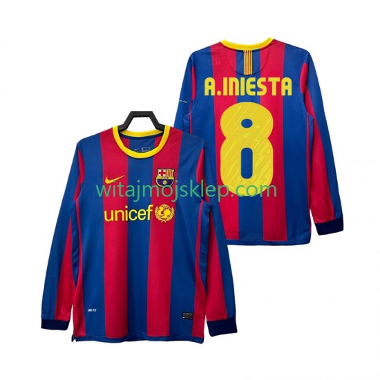 Koszulka FC Barcelona A INIESTA 8 Retro Męska Stroje Domowe 2011 2010 Długie Rękawy
