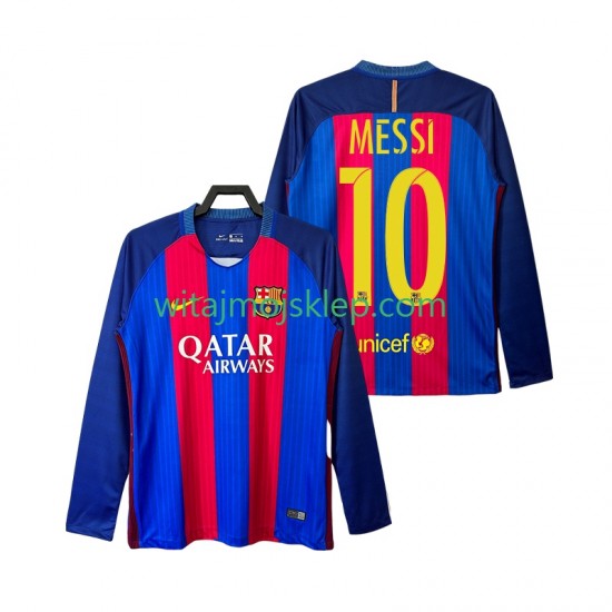 Koszulka FC Barcelona Lionel Messi 10 2016 2017 Retro Męska Stroje Domowe Długie Rękawy