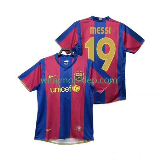 Koszulka FC Barcelona Lionel Messi 19 2007 Retro Męska Stroje Domowe 2008 Krótkie Rękawy