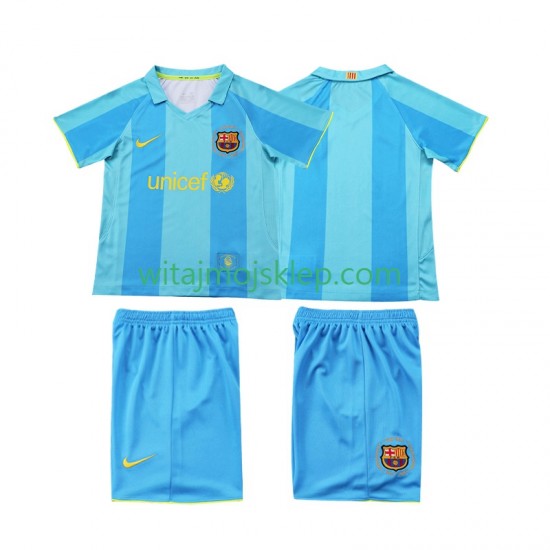 Koszulka FC Barcelona 2007 Retro Dziecięca Stroje Wyjazdowe 2008 Krótkie Rękawy