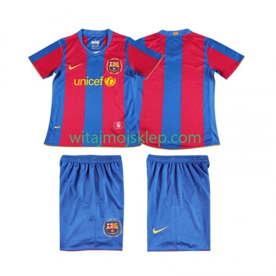 Koszulka FC Barcelona 2007 Retro Dziecięca Stroje Domowe 2008 Krótkie Rękawy