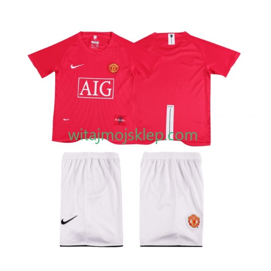 Koszulka Manchester United Premier League 2007 Retro Dziecięca Stroje Domowe 2008 Krótkie Rękawy