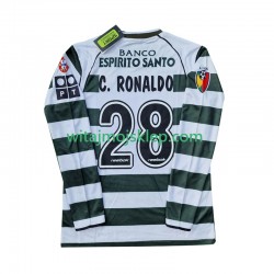 Koszulka Sporting CP Cristiano Ronaldo 28 2001 2003 Retro Męska Stroje Domowe Długie Rękawy