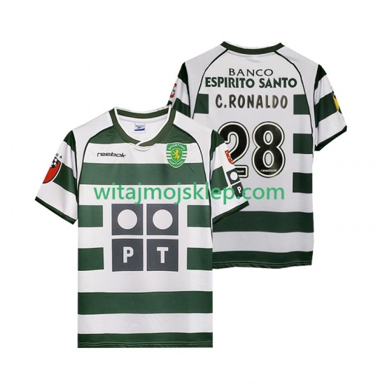 Koszulka Sporting CP Cristiano Ronaldo 28 2001 2003 Retro Męska Stroje Domowe Krótkie Rękawy