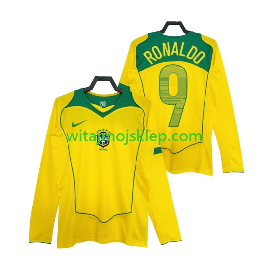Koszulka Reprezentacja Brazylii RONALDO 9 Retro Męska Stroje Domowe 2004 Długie Rękawy