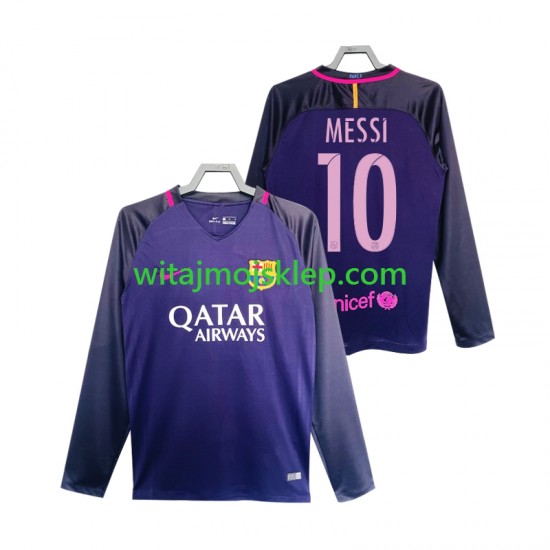 Koszulka FC Barcelona Lionel Messi 10 2016 2017 Retro Męska Stroje Wyjazdowe Długie Rękawy