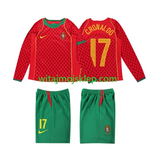 Koszulka Reprezentacja Portugalii Cristiano Ronaldo 17 Retro Dziecięca Stroje Domowe 2004 Długie Rękawy