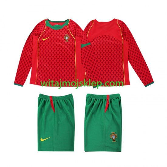 Koszulka Reprezentacja Portugalii Retro Dziecięca Stroje Domowe 2004 Długie Rękawy