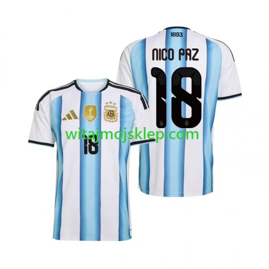 Koszulka Reprezentacja Argentyny Nico Paz 18 Męska Stroje Domowe World Cup 2026 Krótkie Rękawy