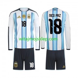 Koszulka Reprezentacja Argentyny Nico Paz 18 Dziecięca Stroje Domowe World Cup 2026 Długie Rękawy