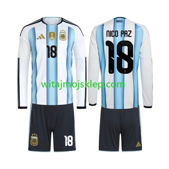 Koszulka Reprezentacja Argentyny Nico Paz 18 Dziecięca Stroje Domowe World Cup 2026 Długie Rękawy