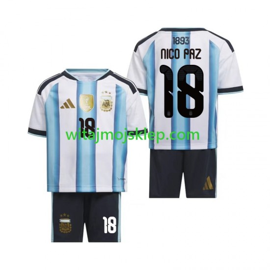 Koszulka Reprezentacja Argentyny Nico Paz 18 Dziecięca Stroje Domowe World Cup 2026 Krótkie Rękawy