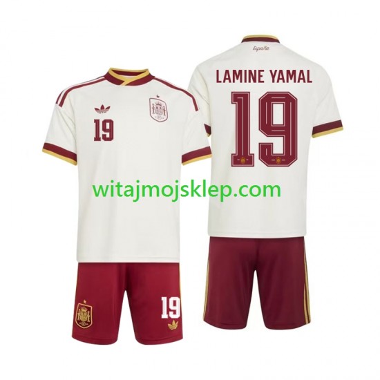 Koszulka Reprezentacja Hiszpanii Lamine Yamal 19 Dziecięca Stroje Wyjazdowe World Cup 2026 Krótkie Rękawy