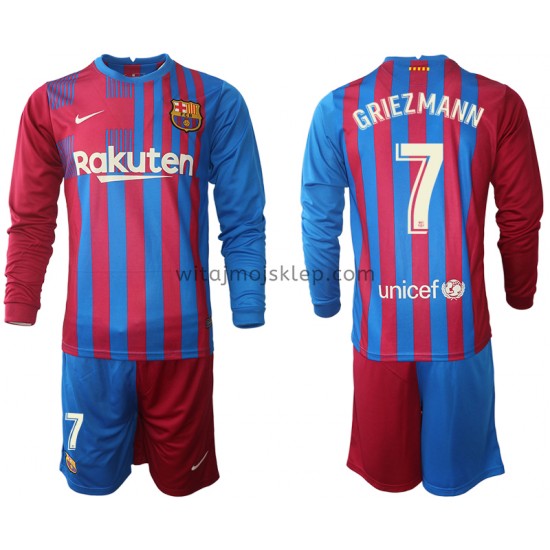 Koszulka FC Barcelona Antoine Griezmann 7 Dziecięca Stroje Domowe 2021-2022 Długie Rękawy