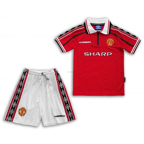 Koszulka Manchester United Retro Dziecięca Stroje Domowe 1998-1999 Krótkie Rękawy