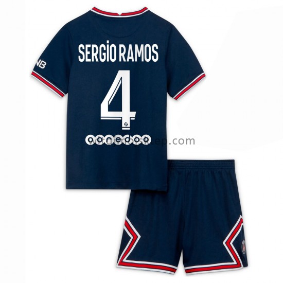 Koszulka Paris Saint-Germain Sergio Ramos 4 Dziecięca Stroje Domowe 2021-2022 Krótkie Rękawy