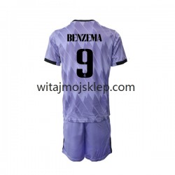 Koszulka Real Madryt Karim Benzema 9 Dziecięca Stroje Wyjazdowe 2022-2023 Krótkie Rękawy