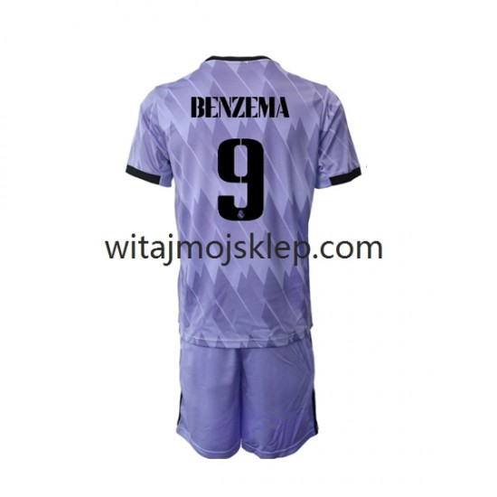 Koszulka Real Madryt Karim Benzema 9 Dziecięca Stroje Wyjazdowe 2022-2023 Krótkie Rękawy