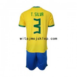 Koszulka Reprezentacja Brazylii Thiago Silva 3 Dziecięca Stroje Domowe World Cup 2022 Krótkie Rękawy