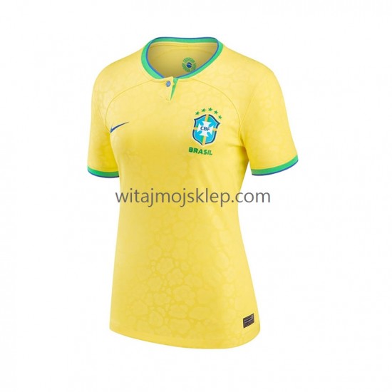 Koszulka Reprezentacja Brazylii Damska Stroje Domowe World Cup 2022 Krótkie Rękawy